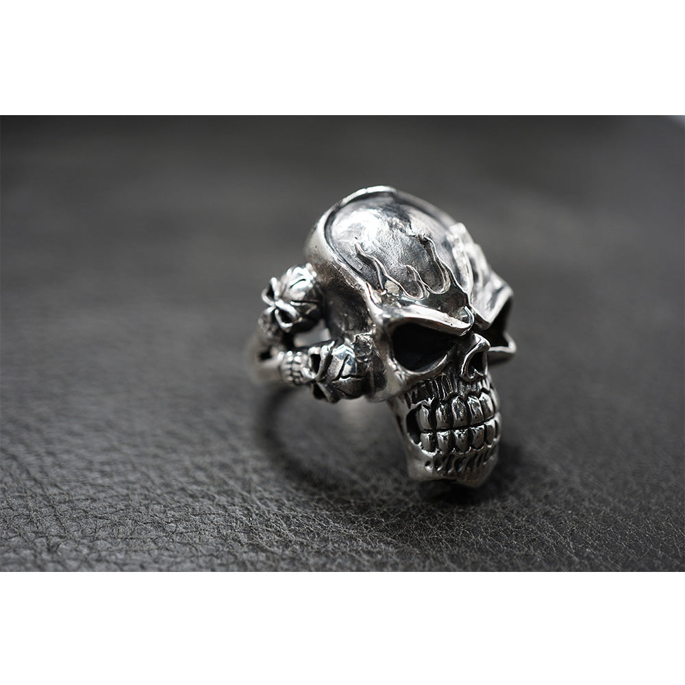 Fire Flame Skull Ghost Rider 925 Sterling Silver Ring Sr34