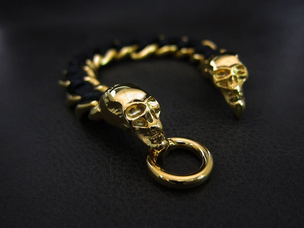 Luxury Gold Skull Black Leather Chain Bracelet Tb173