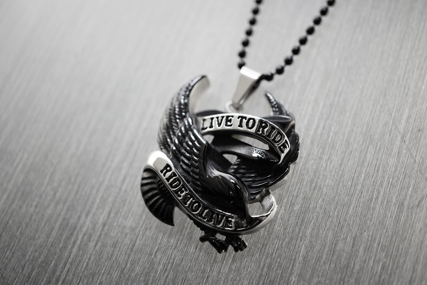 Silver & Black Live to Ride Eagle Spirit Pendant TP48